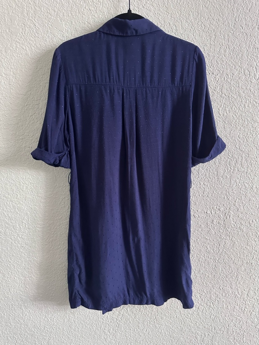 Topshop Navy Polka Dot Shirt Dress Short Sleeve Belted Style (No Belt) Size 2 - Picture 7 of 11